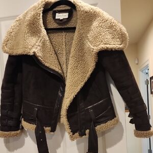 Neiman Marcus Faux Suede & Sherpa Winter Jacket